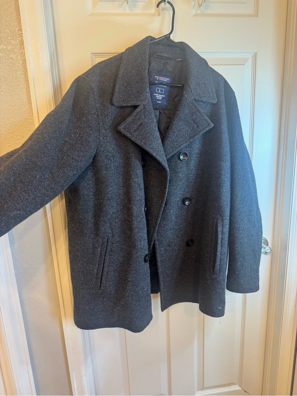 Roundtree & Yorke Men's Double-Breasted Peacoat - Charcoal Gray